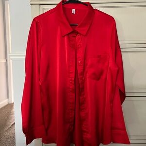 Elegant Red Women's Button Down Shirt